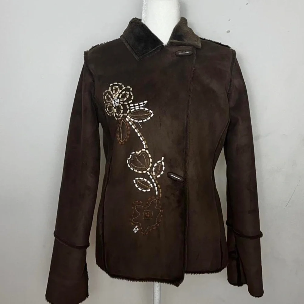 Brown faux fur suede coat - Picture 2 of 4